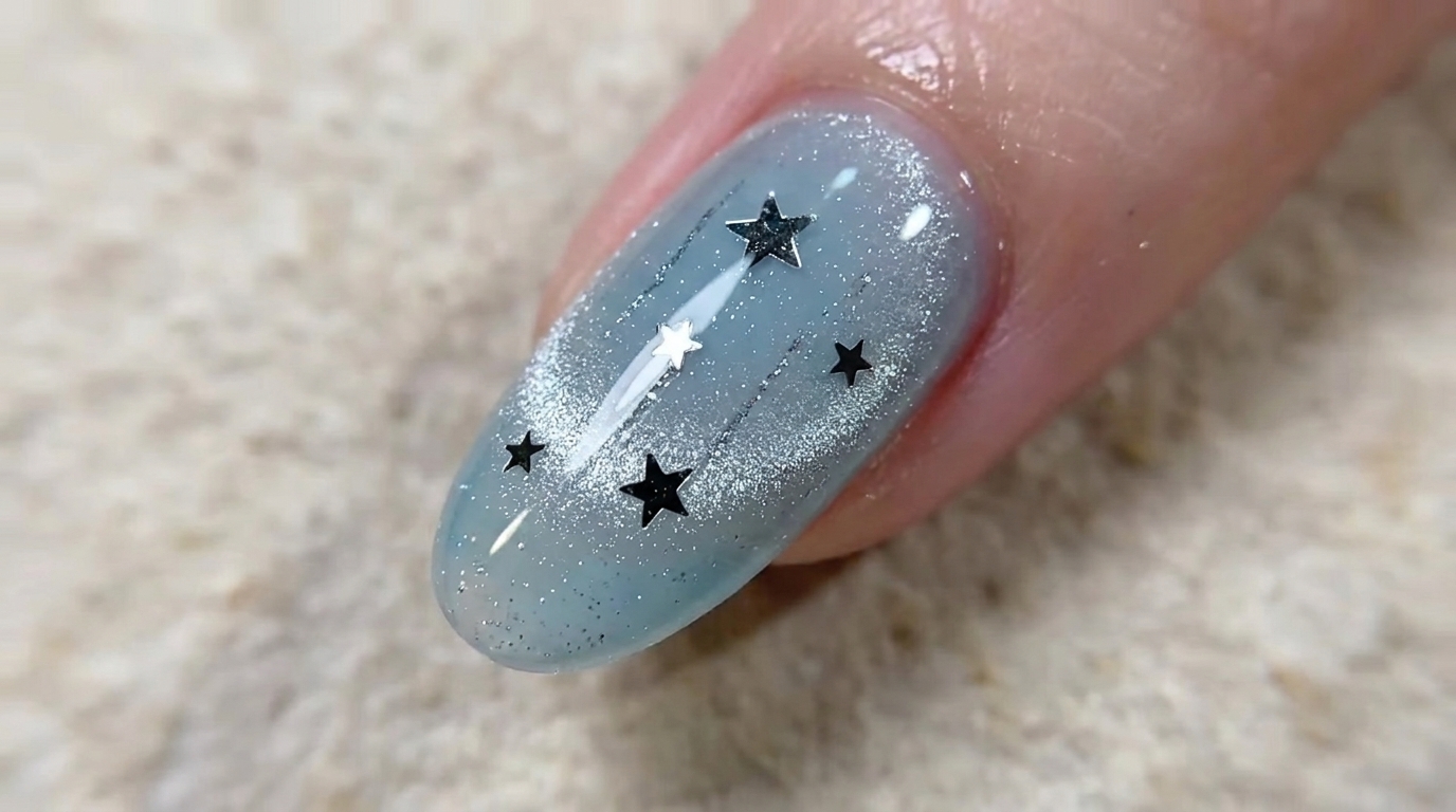 Transparente blaue Sternen-Cat-Eye-Nägel — Celestial-Gel-Anleitung