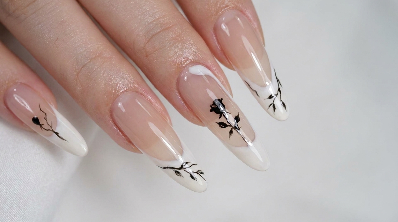 New Chinese Style: Tutorial für irreguläre French Nails mit Rosen-Design