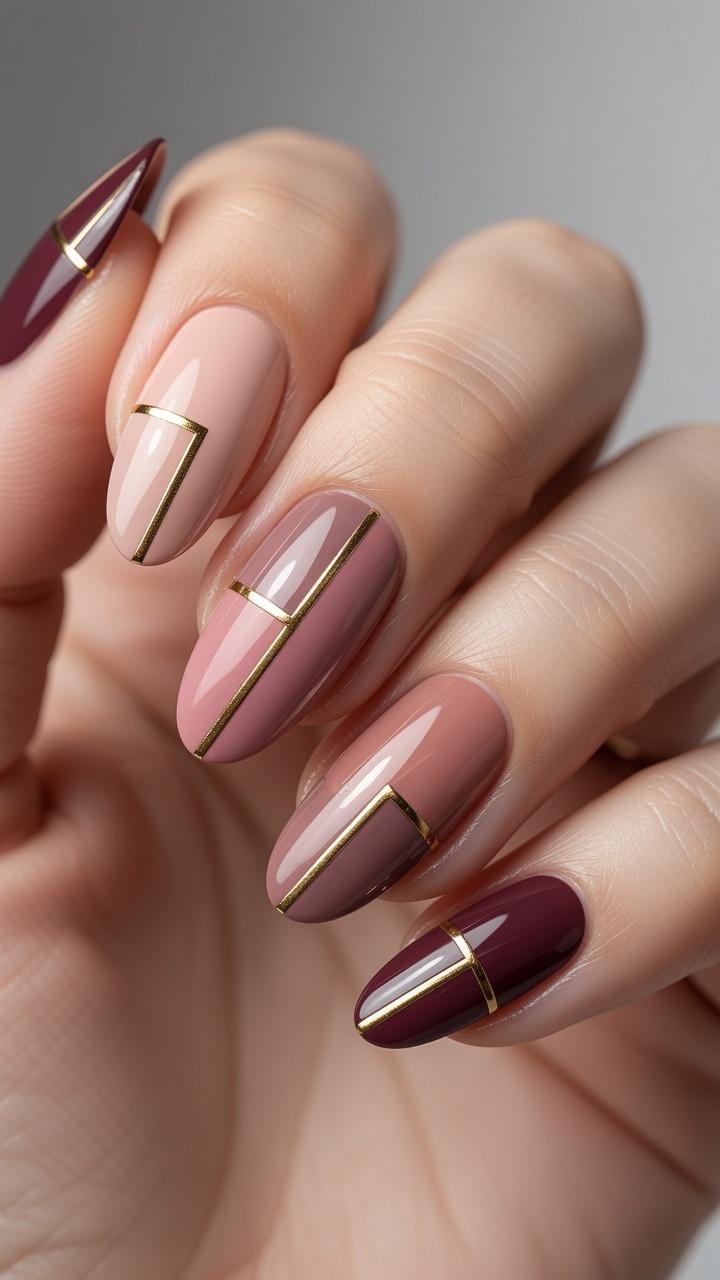 Tutorial: Geometrische Color-Block-Maniküre mit goldenen Akzenten
