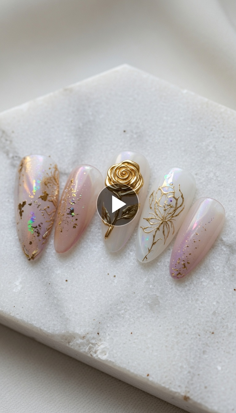 Metallic-Gold-Rose auf Aurora-Basis — Detaillierte Nageldesign-Anleitung