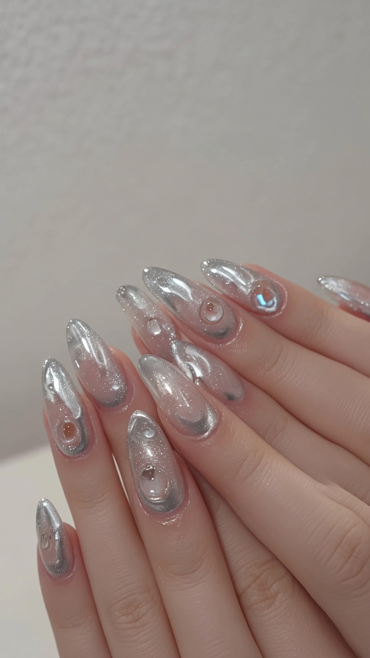 Transparente Jelly-Nägel mit Glitzer und 3D-Wassertropfen — Trend-Tutorial