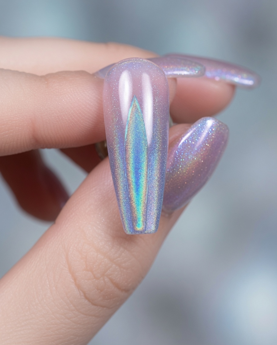 Eine Hand benutzt ein fusselfreies Tuch, um die Oberfläche eines ausgehärteten Gelnagels zu reinigen.