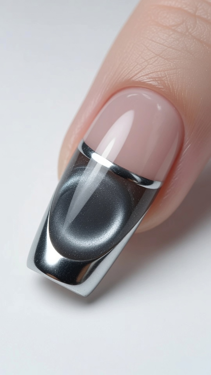 Cat-Eye-Nägel mit Chrome-French: Trendiges Negative-Space-Tutorial