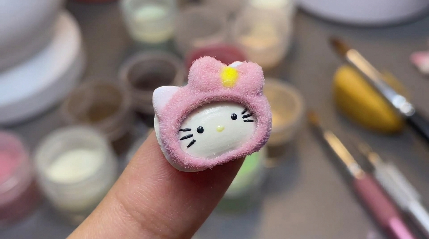 Flauschige Samt Hello Kitty Nail Art — 3D-Gel Schritt-für-Schritt Tutorial