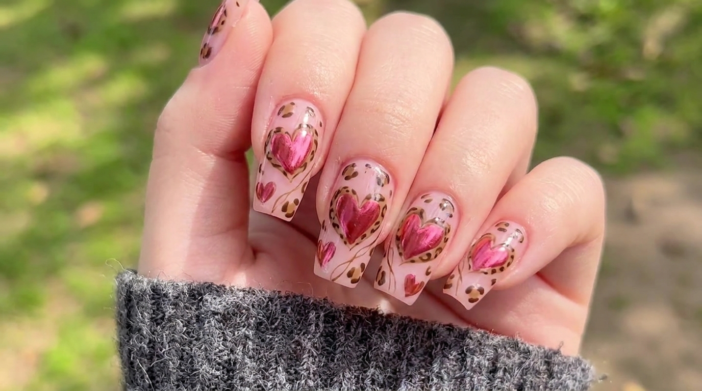 Rose-Rote Cat-Eye-Herzen und Leoparden-Print-Nägel – Detaillierte Anleitung