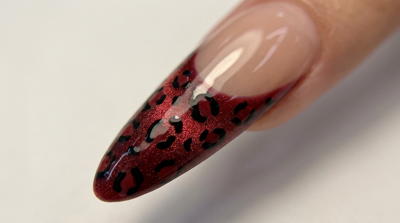 Rote Leopard-Print Nägel mit Cat-Eye French Look — Schritt-für-Schritt Anleitung