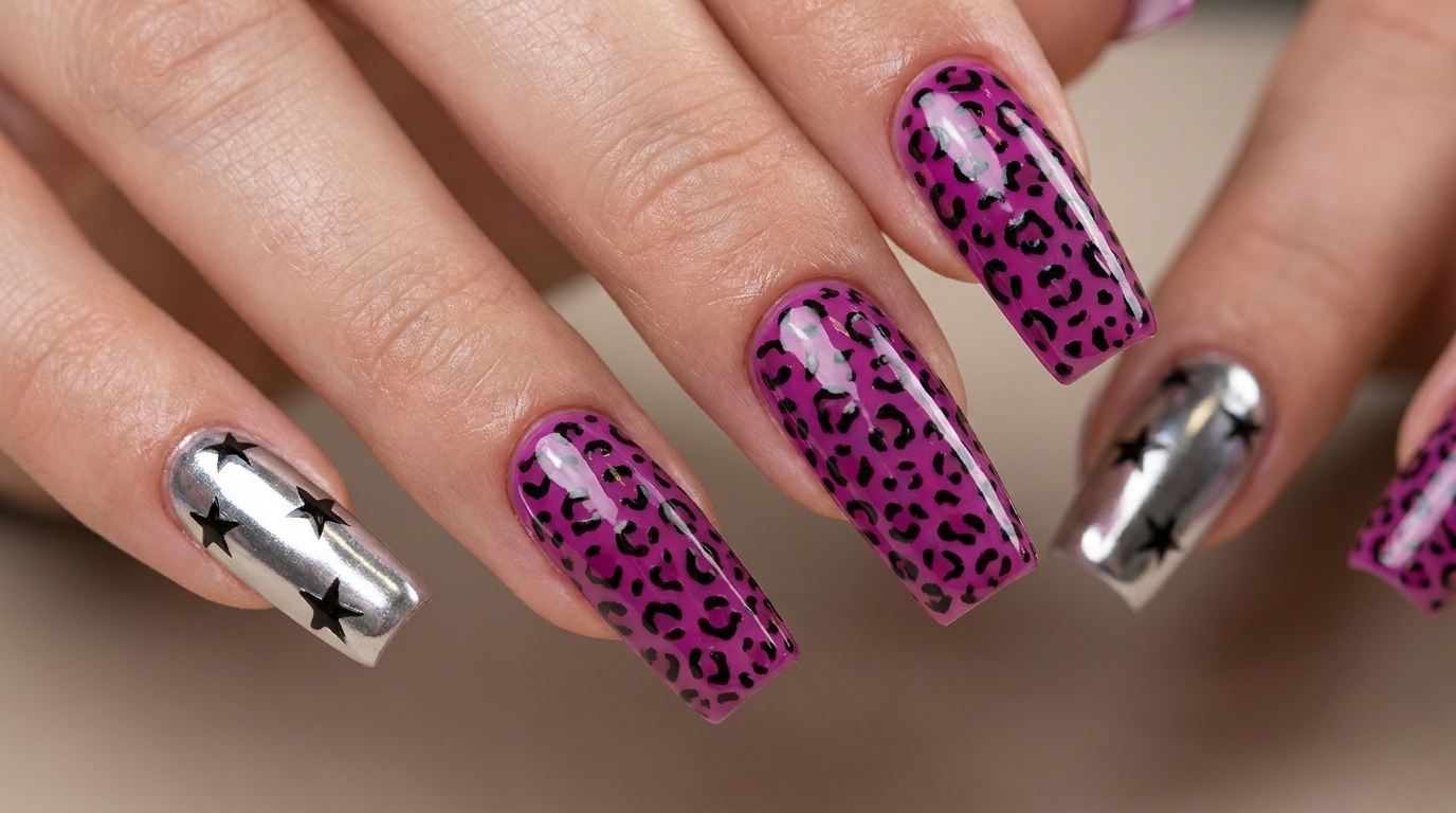 Y2K Magenta-Leopardenmuster und Chrom-Gel-Modellage — Schritt-für-Schritt-Anleitung