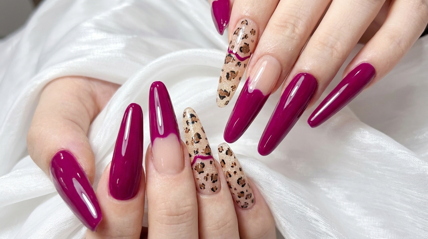 Magenta und Leopardenmuster Gel-Nägel — Schritt-für-Schritt-Anleitung
