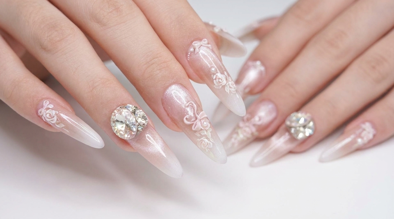 Frühlingshafte Rosen & Cat-Eye Ombré Stiletto Nägel — Schritt-für-Schritt Anleitung