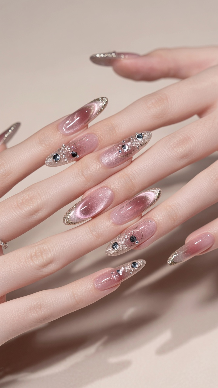 Rosa Cat-Eye Ombré-Nägel mit Goldakzenten – Schritt-für-Schritt-Anleitung
