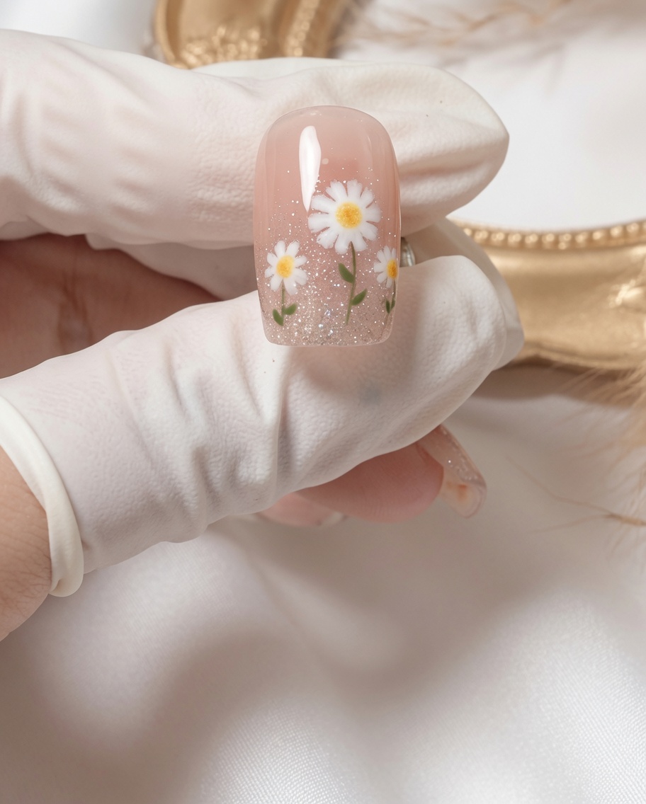Ein Fingernagel, vollständig mit glattem, transparentem rosa Gellack überzogen, bereit für den nächsten Designschritt.