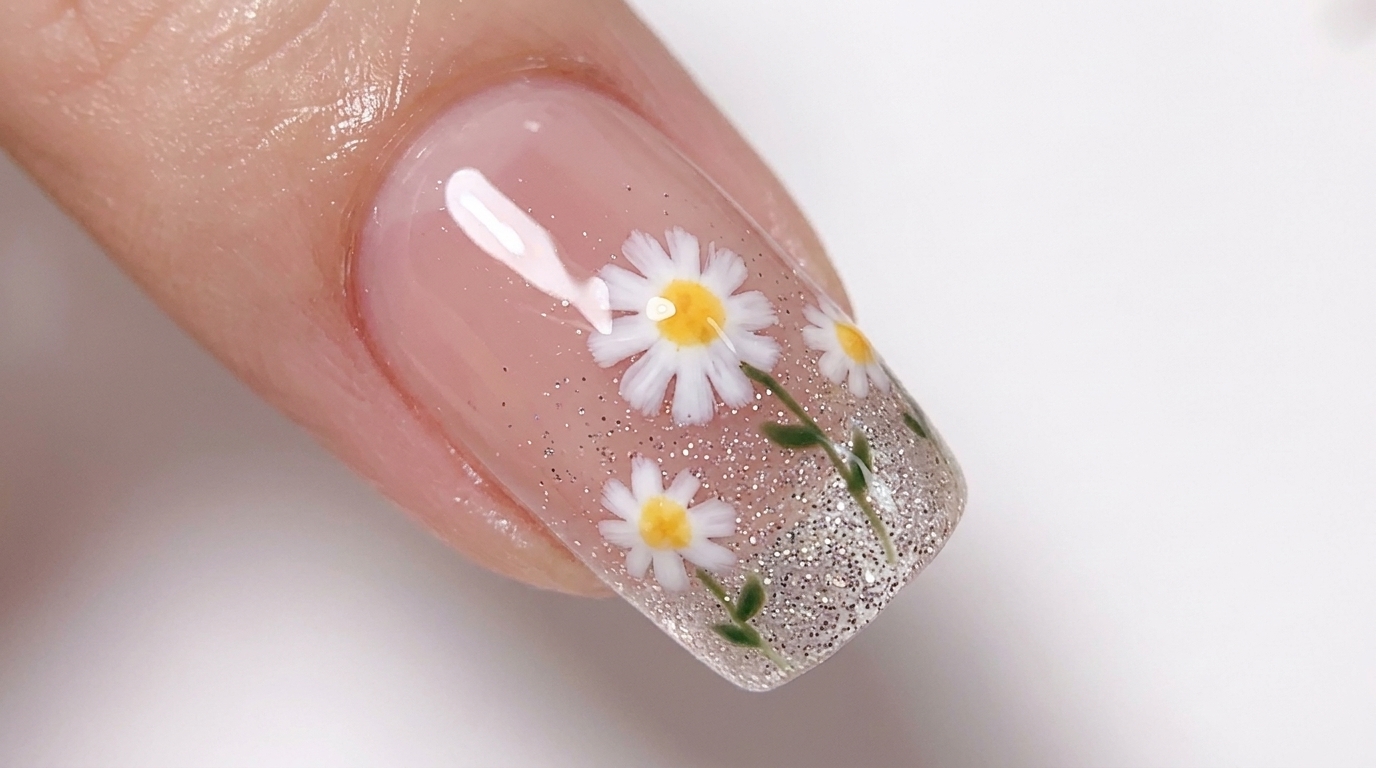 Gänseblümchen-Nageldesign mit Gel – Schritt-für-Schritt-Anleitung