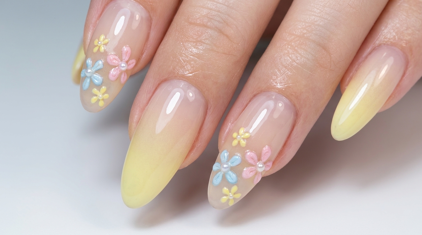 Gel Ombré Nägel mit Frühlingsblumen — Schritt für Schritt Anleitung