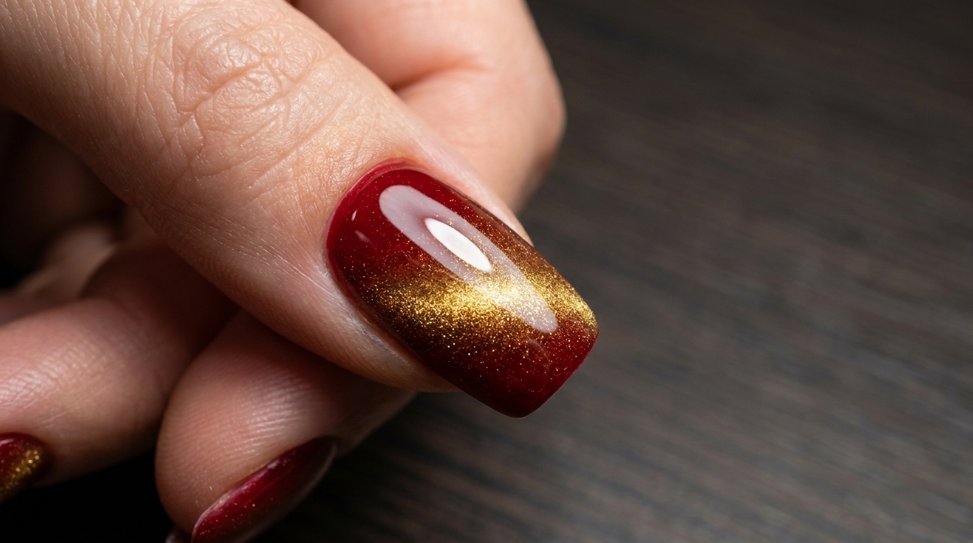 Neujahrs-Rot-Ombré-Cat-Eye-Nägel — Festliche Schritt-für-Schritt-Anleitung