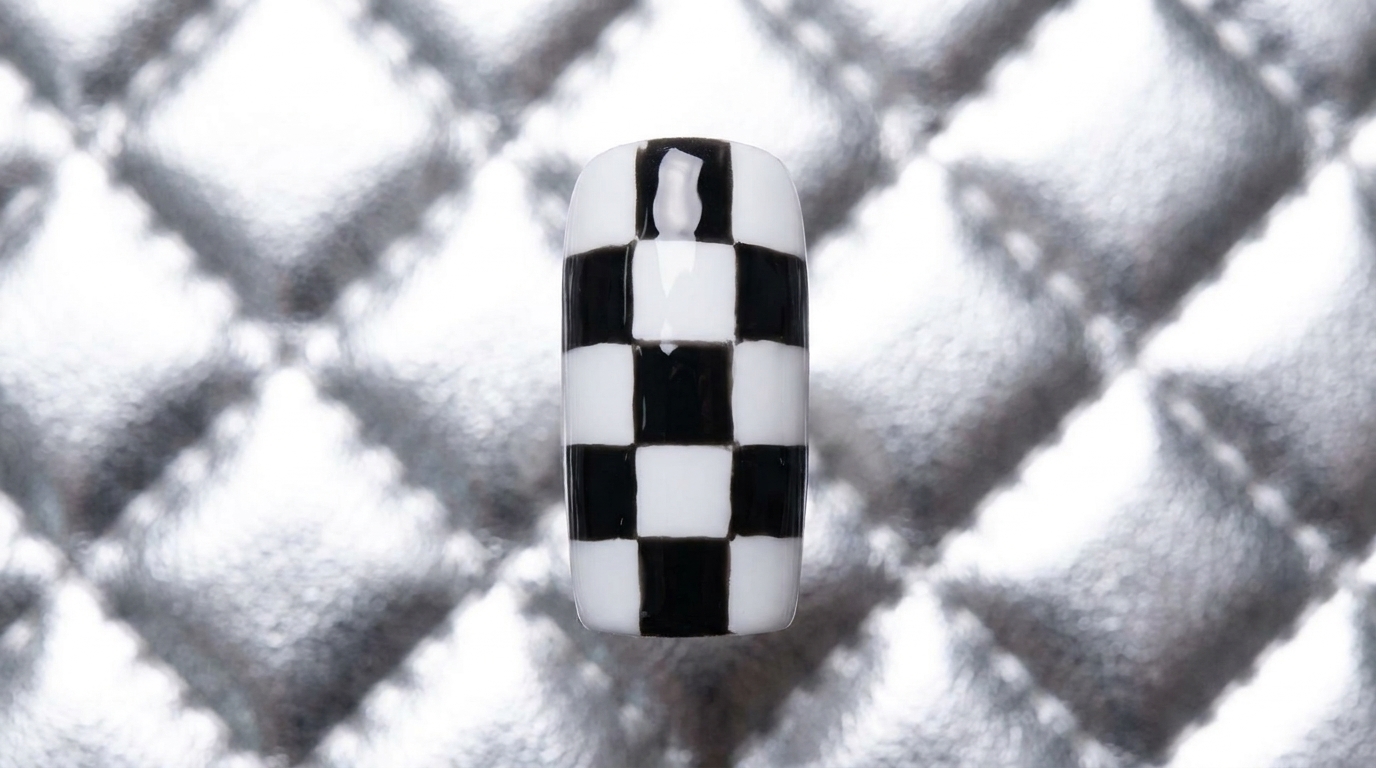 Schwarz-Weiß-Schachbrett-Nail-Art — Modernes Grid-Design Tutorial