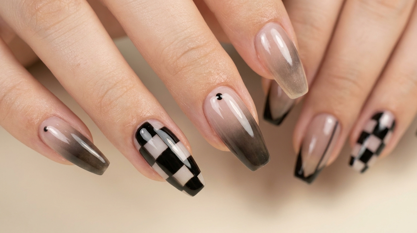 Karo-Muster und Nude-Gradient Nägel — Schritt-für-Schritt-Anleitung