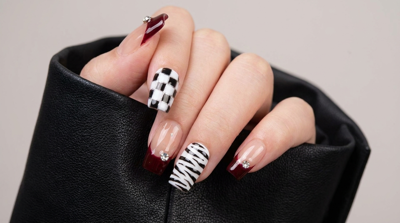 Einfache Multi-Muster Herbst Nail Art mit Stamping-Stickern