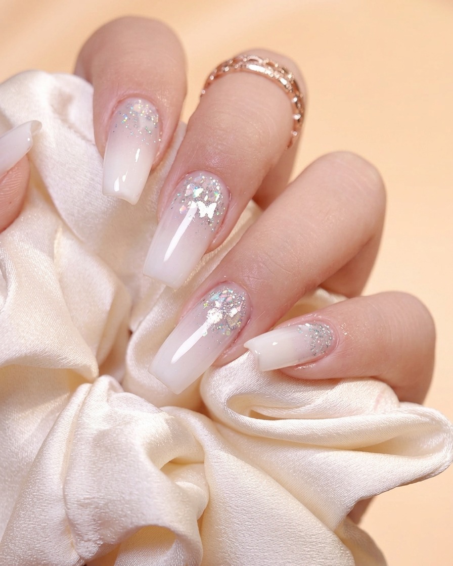 Eine Hand ruht in einer rosa UV-Nagellampe während der Aushärtung der Niveliergel-Schicht.