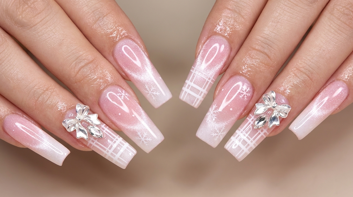 Süßes Ice Powder Karo-Design — Schritt-für-Schritt Winter-Schneeflocken Nageldesign