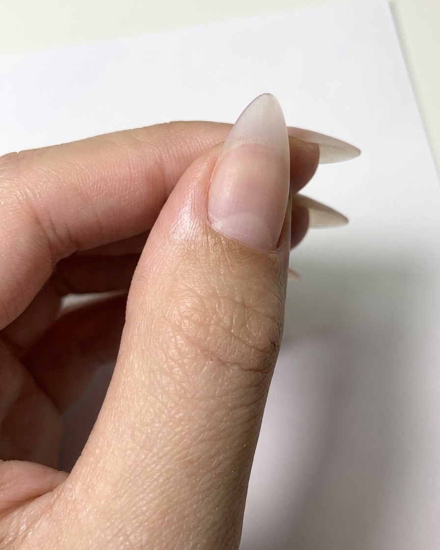 Ein feiner Liner-Pinsel zeichnet weiße Gel-Konturen auf einer matten Nude-Nageloberfläche, um Blütenblätter zu formen.