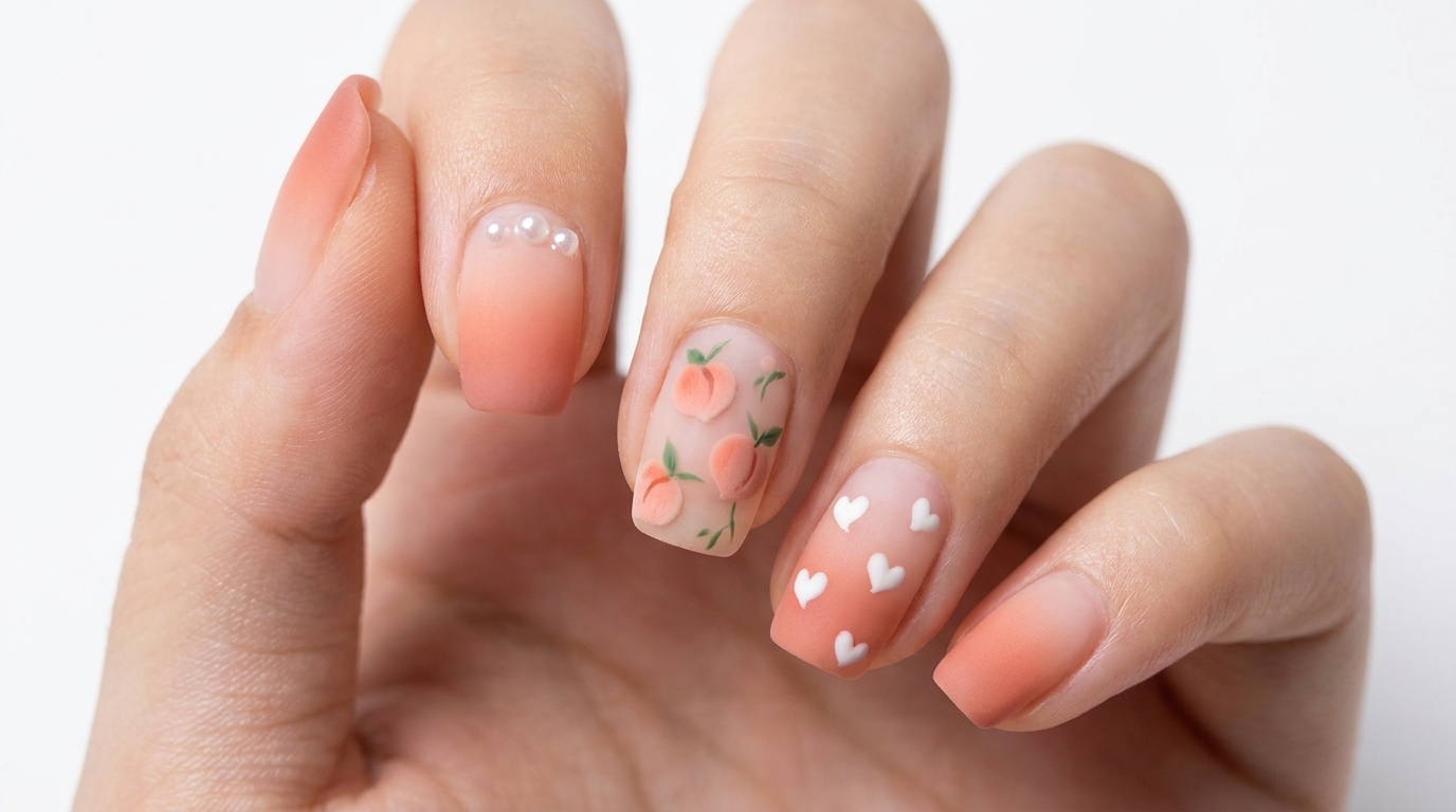 Sommerlicher Pfirsich Gradient Nail Art mit Perlen — Schritt-für-Schritt-Anleitung