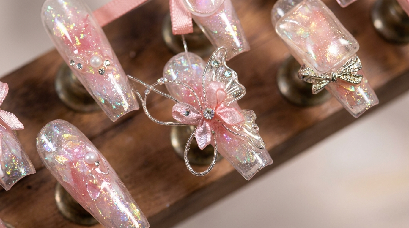 Crystal Fishline Butterfly Press-on Nails — Schritt-für-Schritt Nageldesign-Tutorial