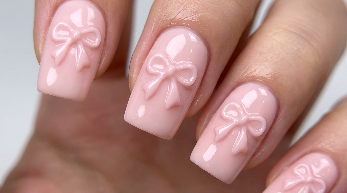 3D Embellierte Schleifen Rosa Gel Nageldesign Tutorial