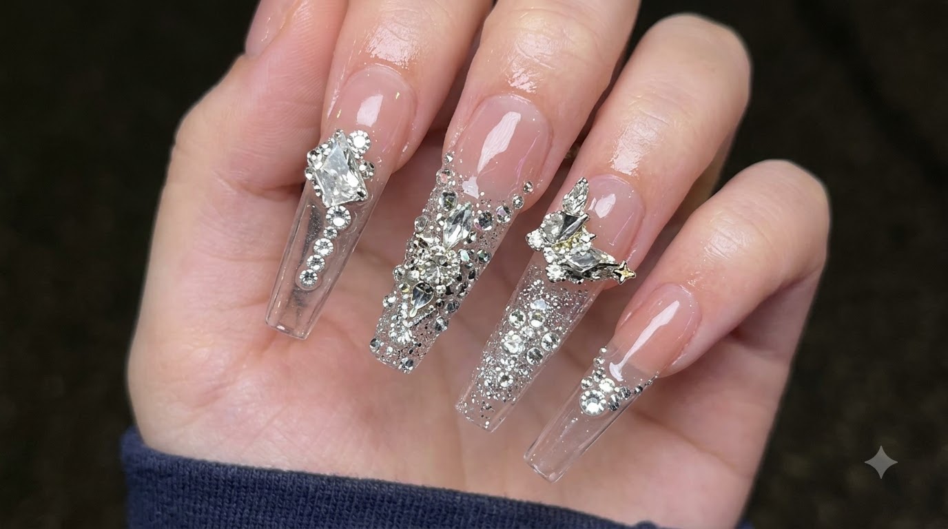 Luxus Strass Nude Coffin Press-On Nägel — Glamour Showcase