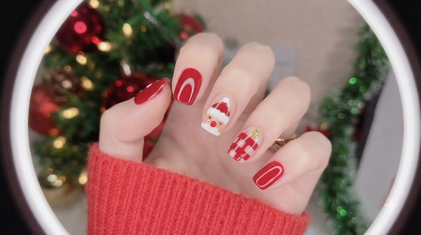 Weihnachtsmann und Karomuster – Festliches Nailart-Tutorial