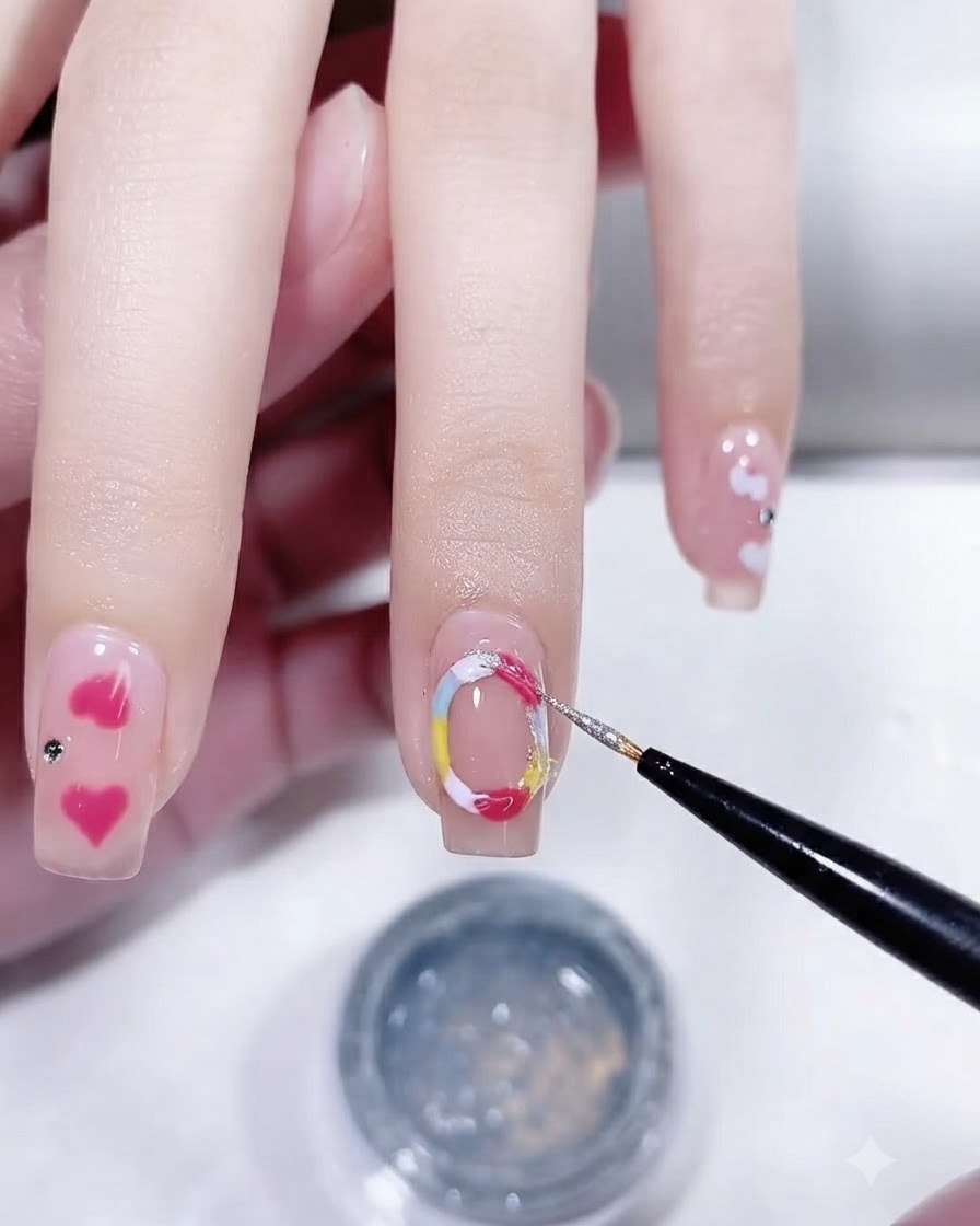 Eine Hand ruht in einer professionellen UV/LED-Nagellampe mit leuchtend violettem Licht während eines Aushärtungszyklus.