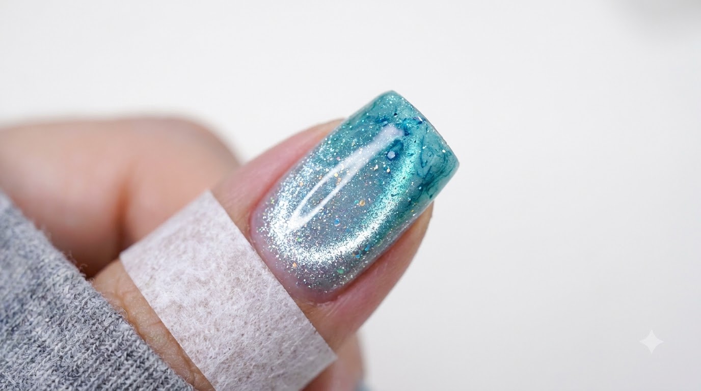 Gletscherblau Jelly Cat Eye Nägel mit Aquarell-Tinte — Schritt-für-Schritt Nageldesign