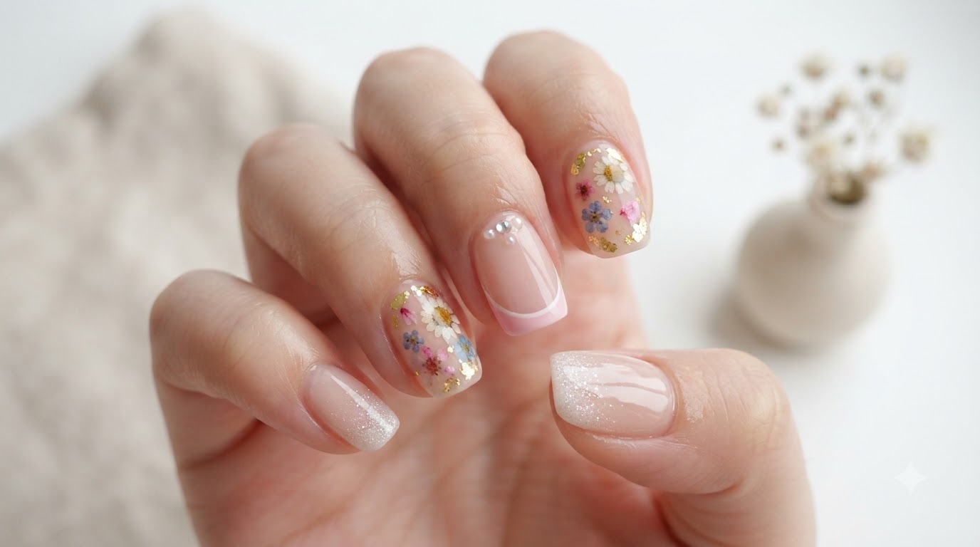 Frühlingshafte French-Blush- & Trockenblumen-Gelnägel — Schritt-für-Schritt-Anleitung