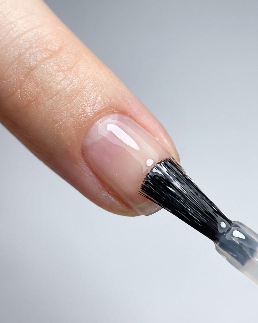 Eine tragbare lila UV/LED-Nagellampe härtet eine fertige Nagelapplikation aus.
