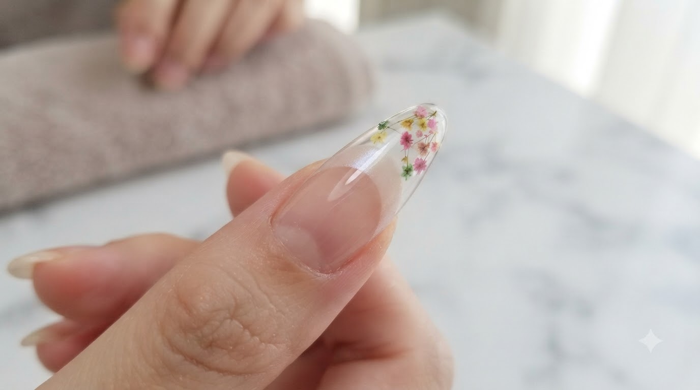 Frühlings-Trockenblumen Eis-Transparente Französische Nägel — Schritt-für-Schritt-Anleitung