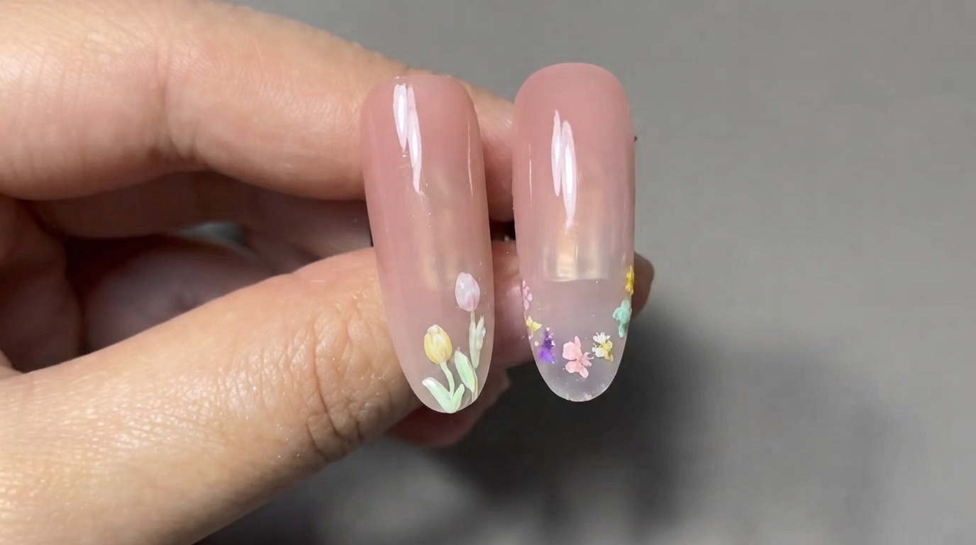Frühlings-Tulpen und Getrocknete Blumen Nageldesign — Schritt-für-Schritt-Anleitung