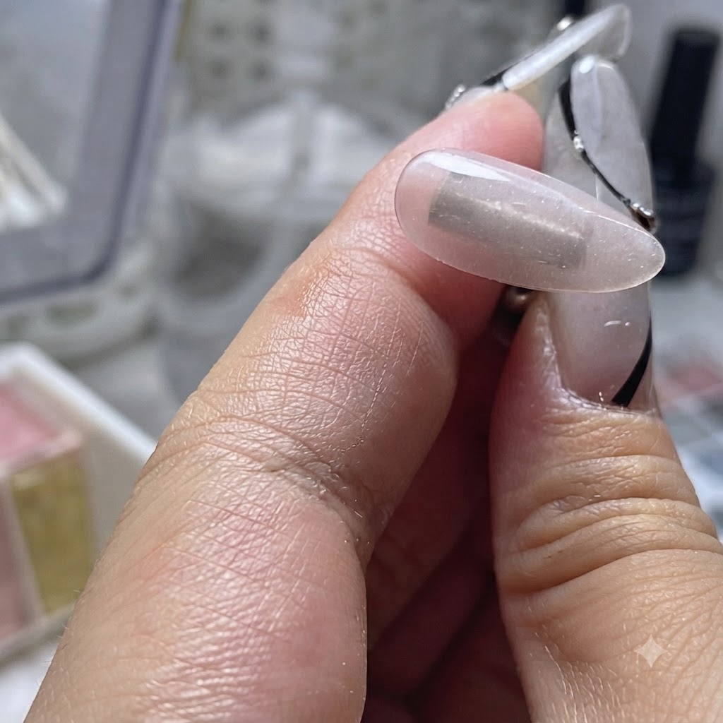Transparentes Klebeband wird verwendet, um Staub von einer sauberen Make-up-Schwammoberfläche abzuheben.