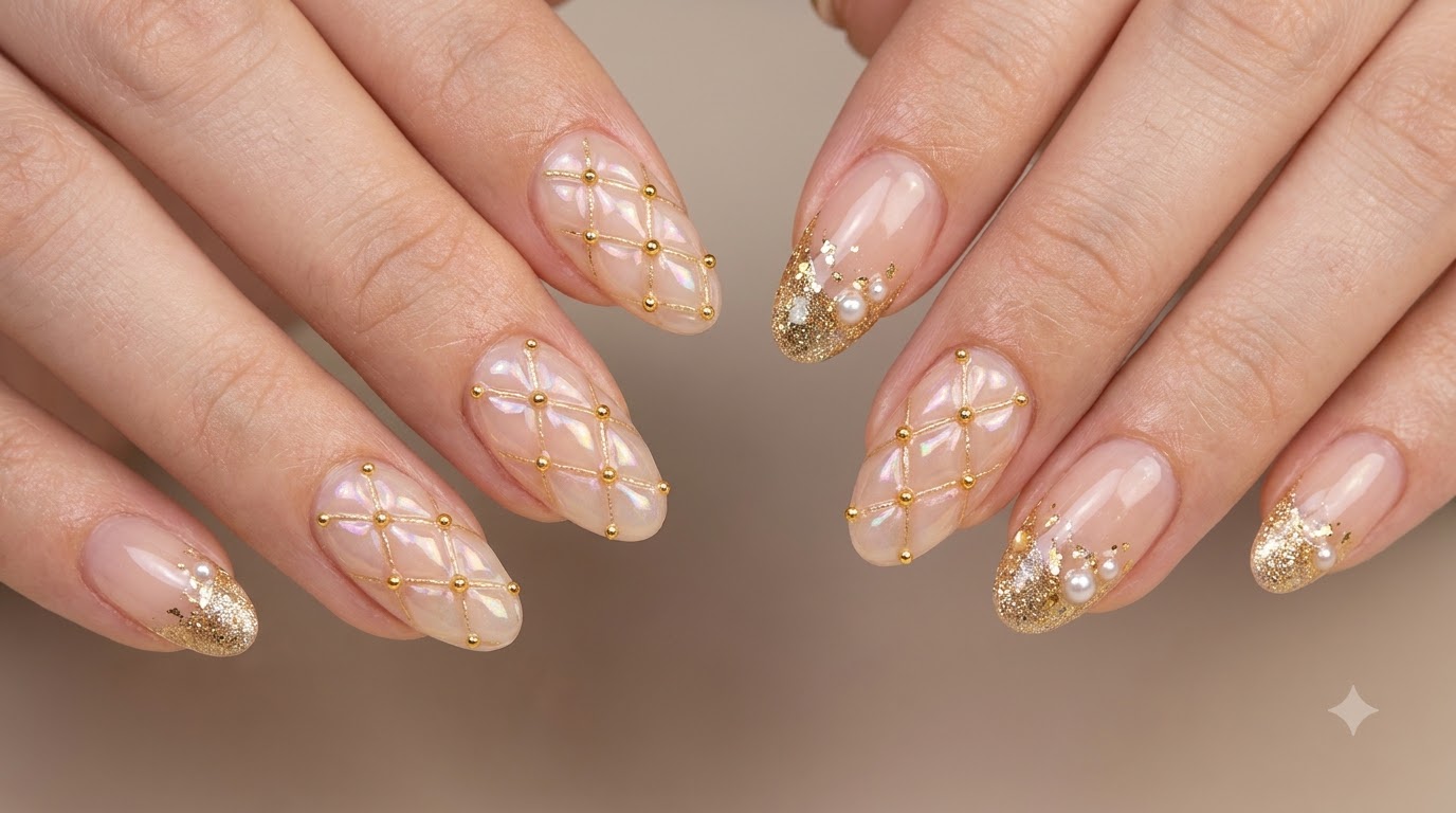 Luxuriöse Quilted Diamond Lattice und French Gold Glitter Nägel — Schritt-für-Schritt-Anleitung