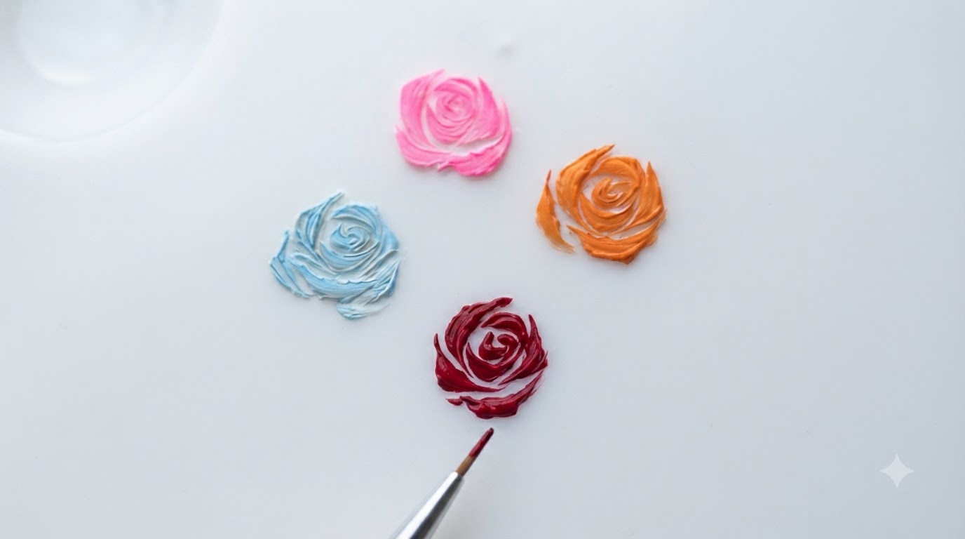 Handgemalte Miniatur-Rosen Nagelkunst — Anfänger Tutorial