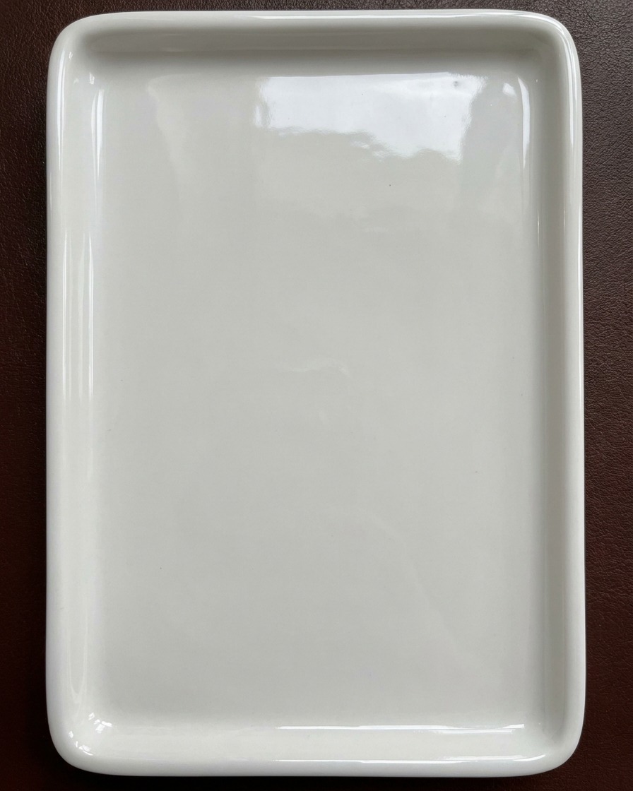 Eine saubere, weiße Keramik-Mischpalette bereit für Aquarell-Nagelpigmente.