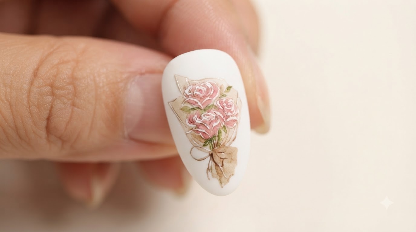 Handgemalte Aquarell-Rosenstrauß-Nägel — Schritt-für-Schritt-Anleitung