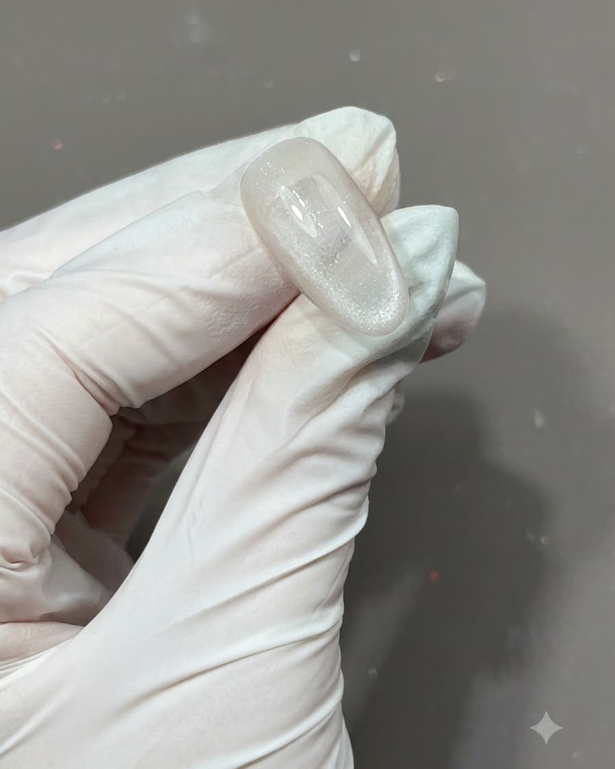 Ein Pinsel trägt eine Schicht matten Top Coat auf einen strukturierten, sternverzierten Nagel auf.