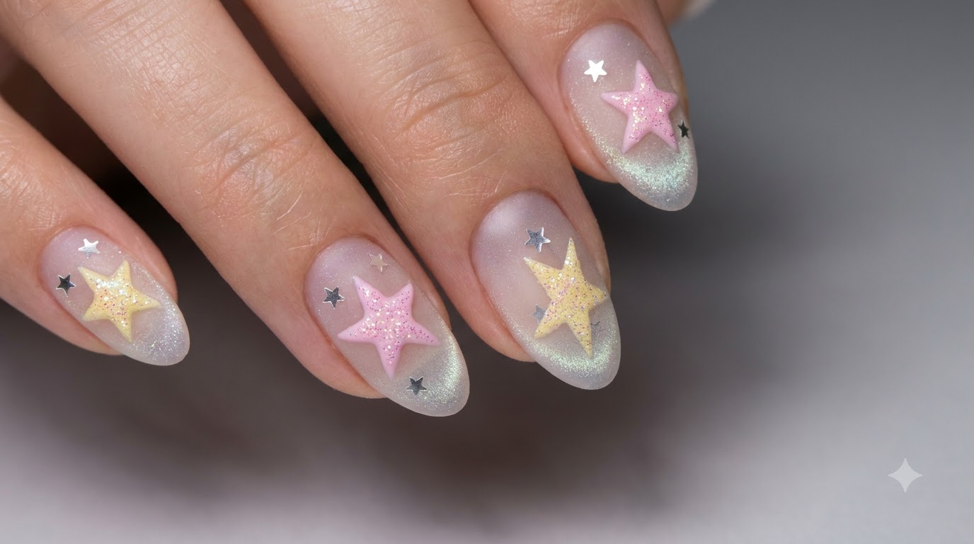 Meersalz Frosted 3D Stern Nageldesign — Celestial Cat Eye Tutorial