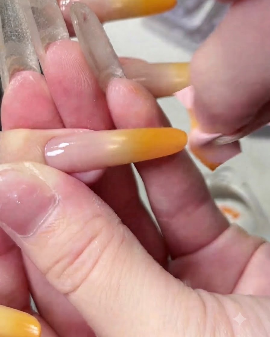 Eine Hand schraubt die Kappe einer Hochglanz-Top-Coat-Flasche auf und enthüllt den verbesserten Pinselapplikator.