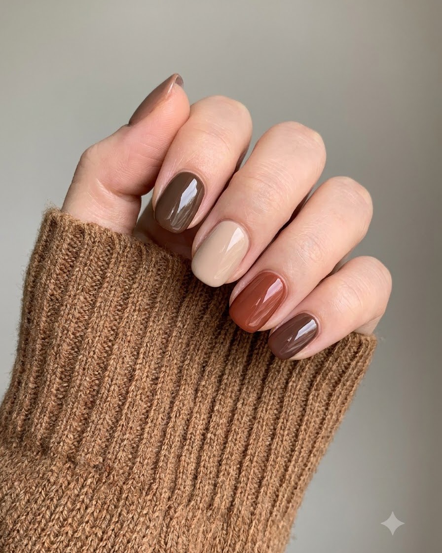 Eine Nahaufnahme einer Hand, die mit einem feinen Pinsel einen Nude Base Coat auf den Zeigefingernagel aufträgt.