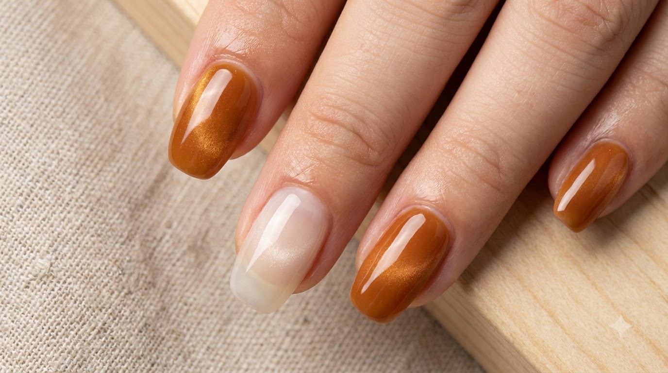 Karamel-Bernstein Sunset Gradient Kurze Nägel — Schritt-für-Schritt-Anleitung