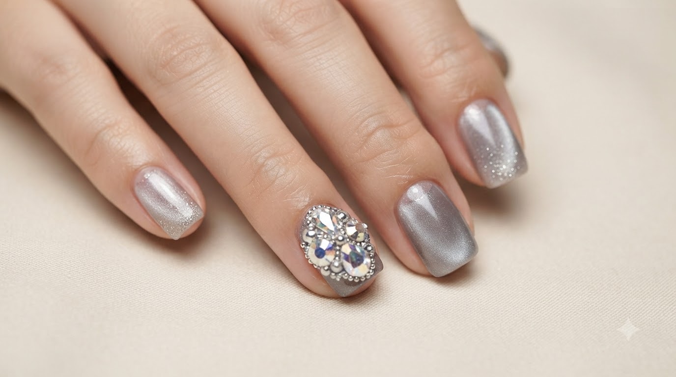 Mondlicht Cat-Eye-Nägel mit Kristall-Strasssteinen — Schritt-für-Schritt-Anleitung