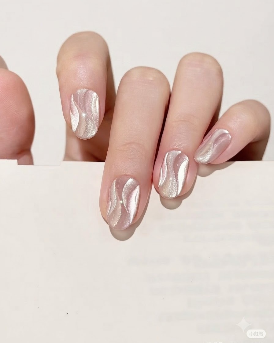 Ein kleiner Nageltag wird nah an eine frisch gemalte Bandlinie gehalten, wodurch sich die magnetischen Partikel zu einem hellen Schimmer konzentrieren.