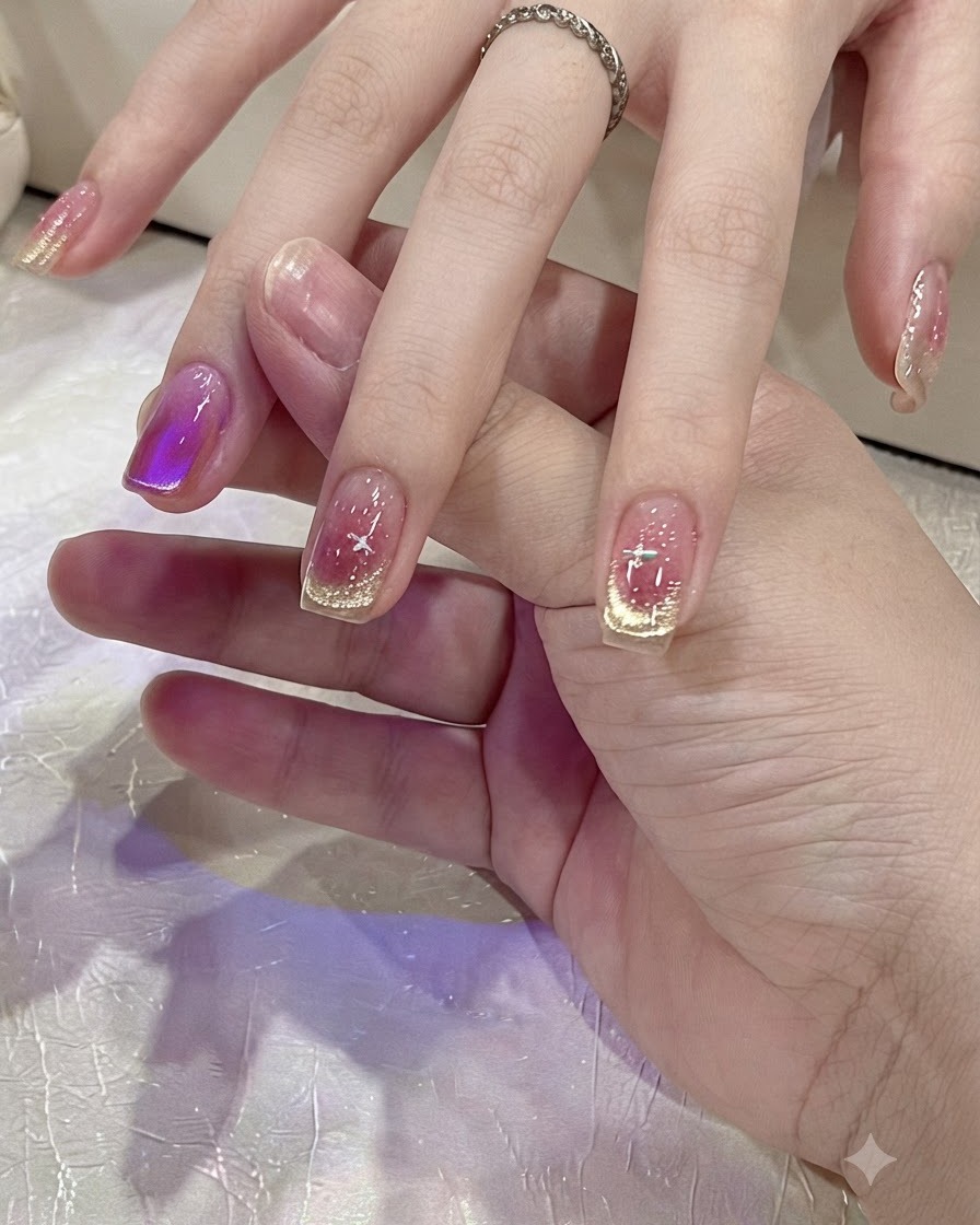 Finger positioniert unter einer kompakten Mini-UV/LED-Aushärtungslampe.
