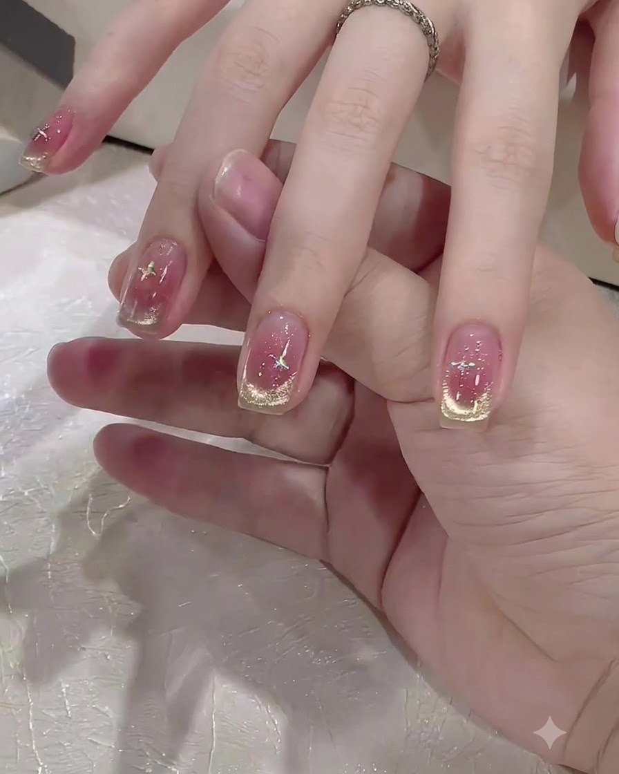 Eine Hand ruht unter einer Mini-UV/LED-Lampe, um die Nagelverzierungen auszuhärten.
