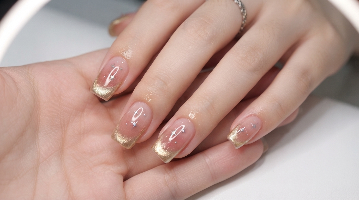 Rosa Ombré und Goldene Cat-Eye French Nägel — Schritt-für-Schritt Anleitung